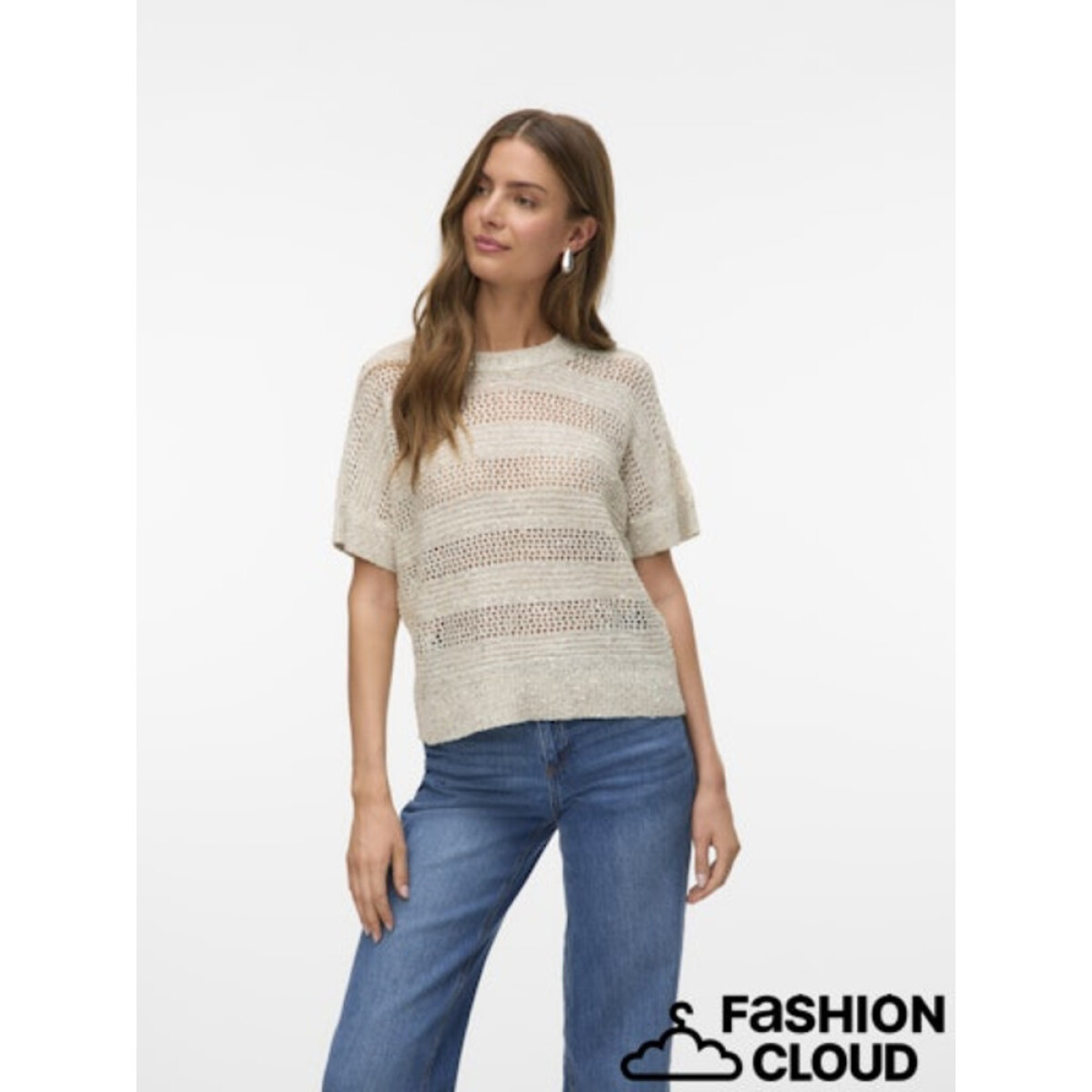 VMLEILANI STRIPE SS O-NECK PULLOVER - BIRCH 