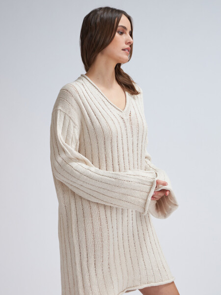 Sweater de punto acanalado Crudo