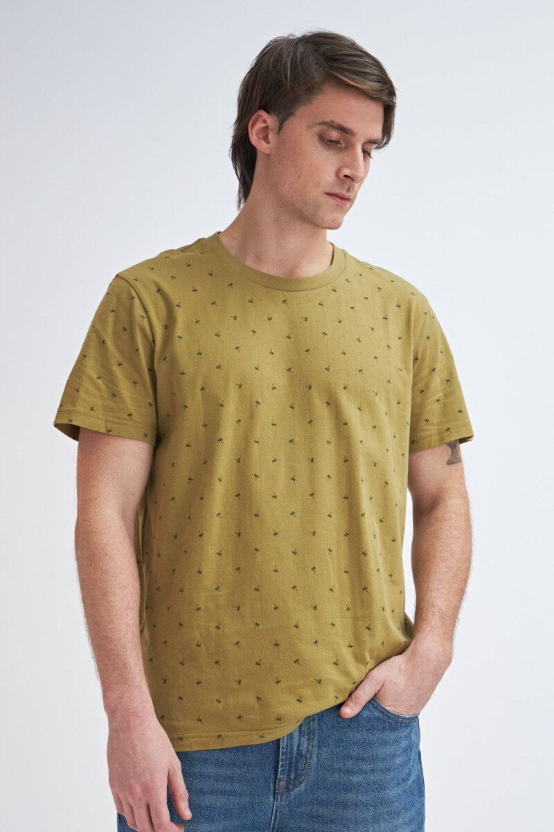 Camiseta manga corta estampada Palmera verde oliva