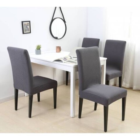 Set 6 fundas para silla cubre asientos elastizada lisa gris oscuro