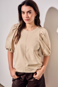 Remera Algodón Manga Globo Khaki