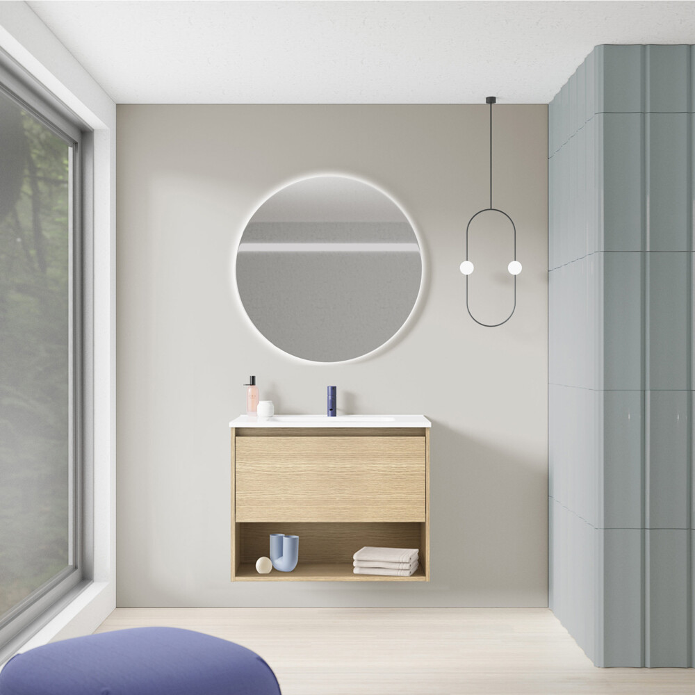 MUEBLE BAÑO NIWA 60 CM ROBLE ARENADO CON MESADA Mueble Baño Niwa 60 Cm Roble Arenado Con Mesada
