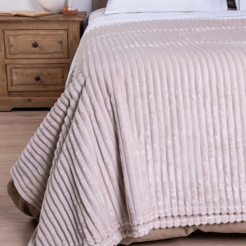 MANTA 2 PLAZAS ALGODON NATURAL-BEIGE DERBY CRUDO