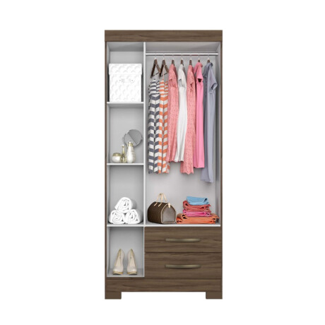 ROPERO 3 PUERTAS 2 CAJONES GUARDARROPA ARMARIO PLACARD CLOSET CON ESTANTES Y PERCHERO MARRON