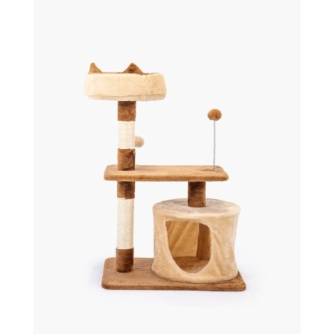 Rascador trepador con casita 64*41*87cm, Marrón/Beige Rascador Trepador Con Casita 64*41*87cm, Marrón/beige