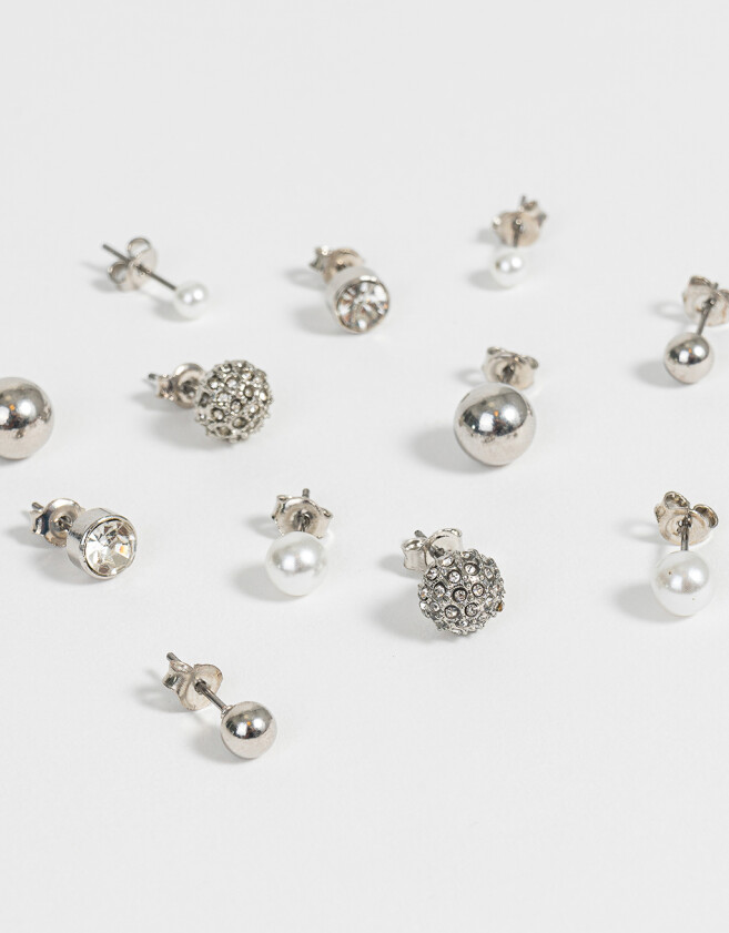 Aros Sets Perlas Set De Aros Con Strass - Plateado