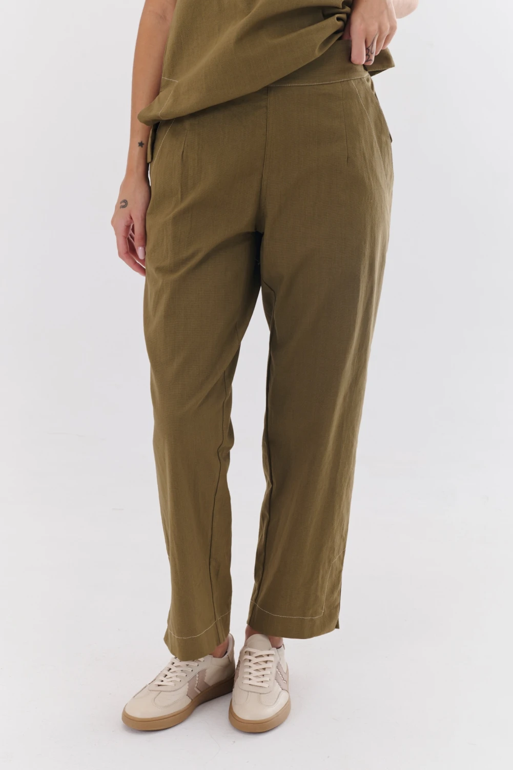 PANTALON LINO STRECH verde 4