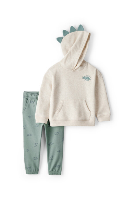 Set dos piezas de algodón, pantalón y canguro, diseño dinos. Talles 2-5T Set dos piezas de algodón, pantalón y canguro, diseño dinos. Talles 2-5T