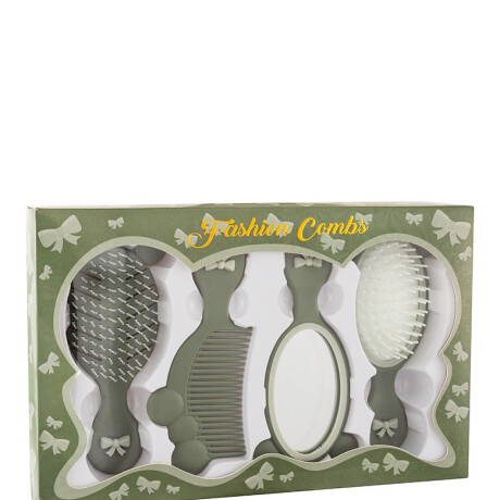 Set 4 piezas cepillos + peines + espejo Verde