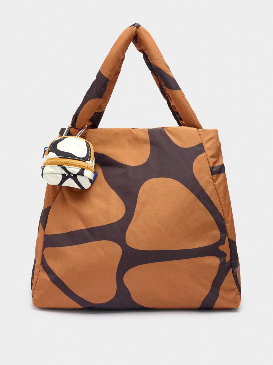 Bolso Shopper De Nylon Estampado Con Colgante naranja