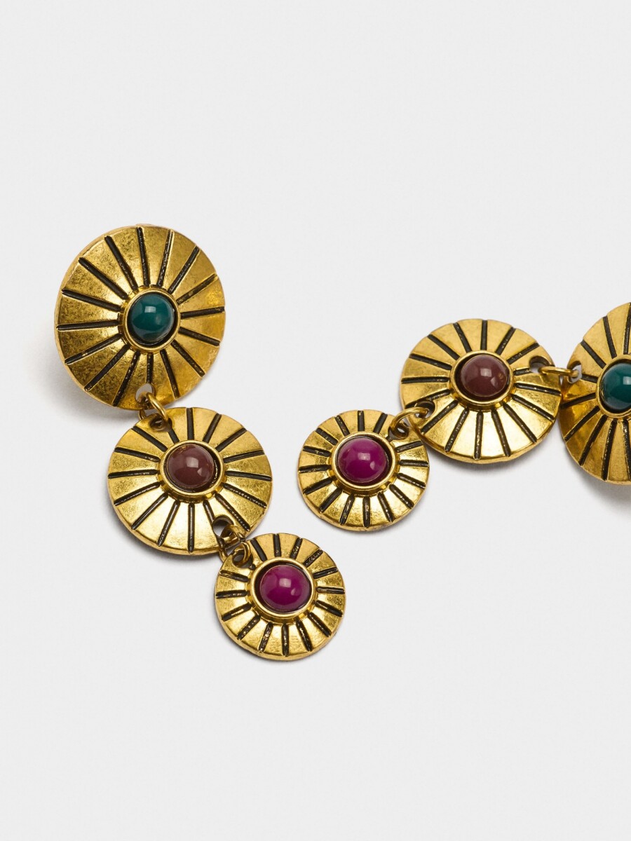 Pendientes Largos De Círculos Rayados multicolor