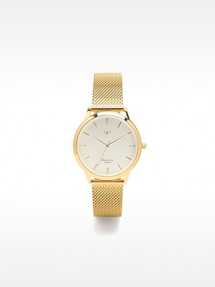 Reloj Pulsera De Malla Metálica De Acero dorado