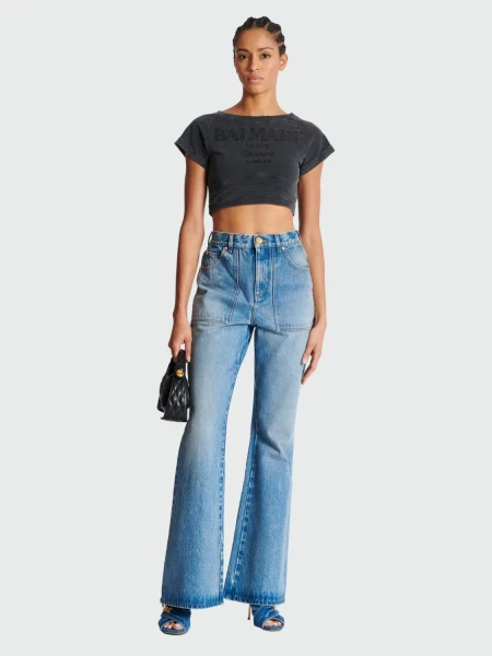 Balmain - Jeans acampanados de cintura alta Azul