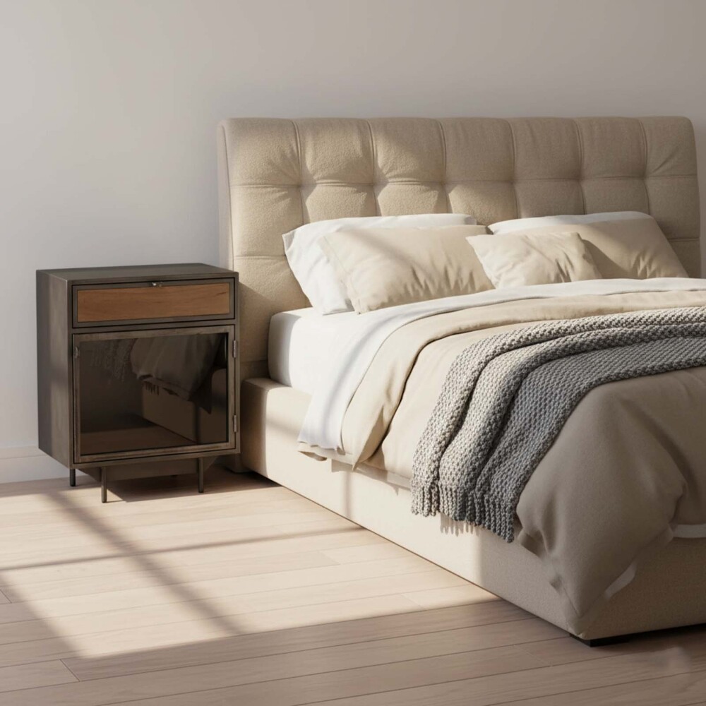 MESA DE LUZ 1C METAL-Y-MADERA MARRON HAGNES