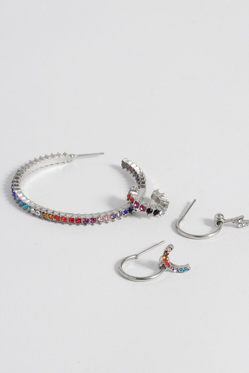 Set de aros strass multicolor plateado