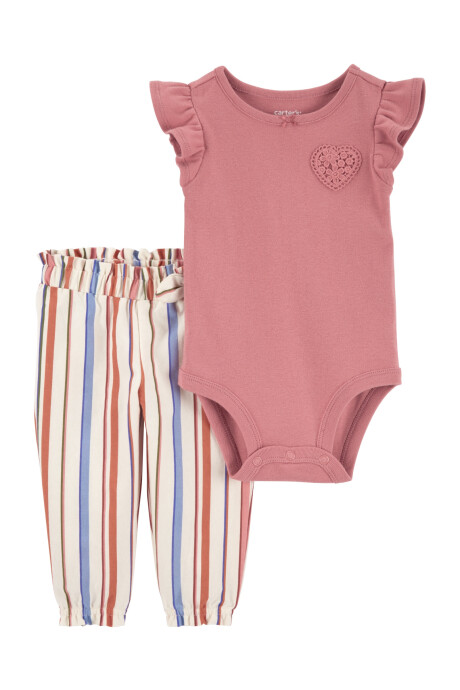 Set dos piezas de algodón, pantalón con puños elásticos y body estampa corazón Sin color