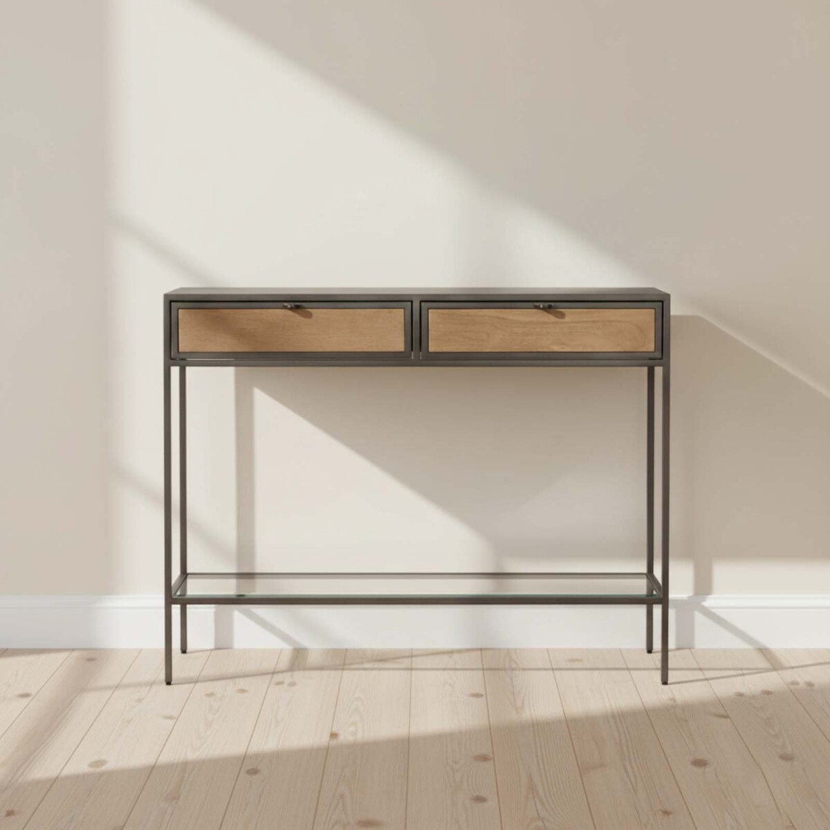 CONSOLA - MADERA-Y-METAL MARRON VITRO AVELLANA 