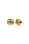 PENDIENTES DE BOTÓN DE ALEACIÓN DE METALES BAÑADO EN ORO 18K CON CRISTAL FACETADO VERDE Pendiente