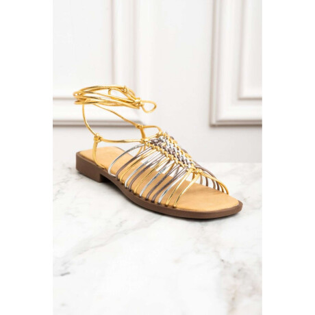 Sandalia Tiras Cuero Metalizado Oro