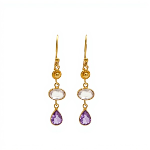 Caravanas Luisa - Plata rodinada con micra oro 18k-Piedra citrino, amatista, cuarzo rosa-CA2010 conpiedra