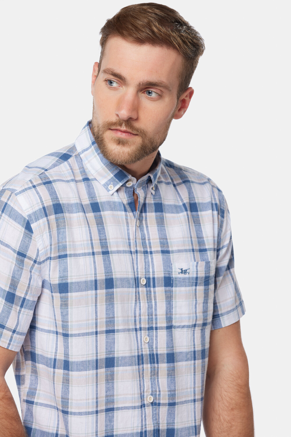 CAMISA DE LINO A CUADROS Azul