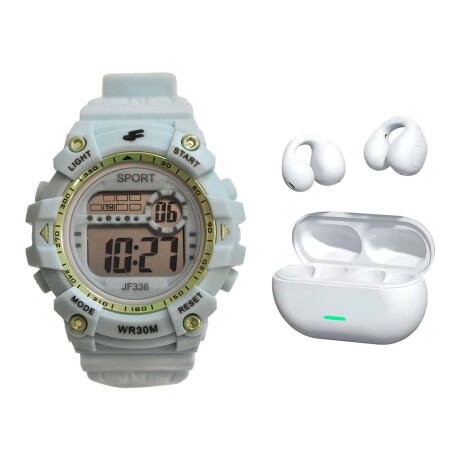 Set Reloj Deportivo Luz + Auriculares Earcuffs Inalámbricos Turquesa