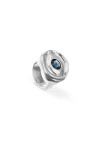ANILLO TIPO SELLO EN ALEACIÓN DE METALES BAÑADO EN PLATA DE LEY EN FORMA DE OJO CON CRISTAL FACETADO AZUL Anillo