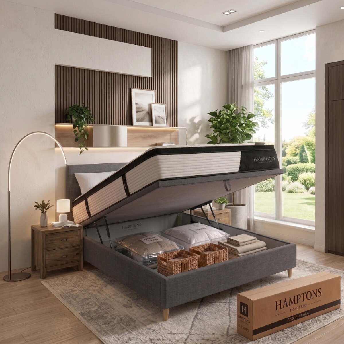 Sommier 2 Plazas HAMPTONS Hybrid Cobalt Smart Box Baúl - Gris 