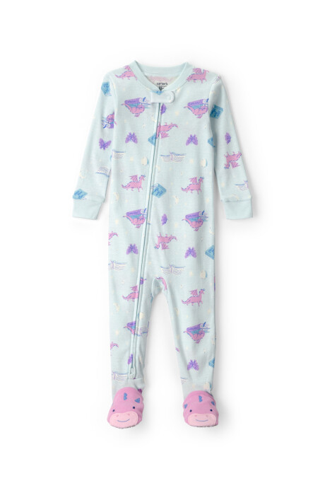 Pijama enterito de algodón con pie, azul, diseño dragones. Talles 2-5T Pijama enterito de algodón con pie, azul, diseño dragones. Talles 2-5T