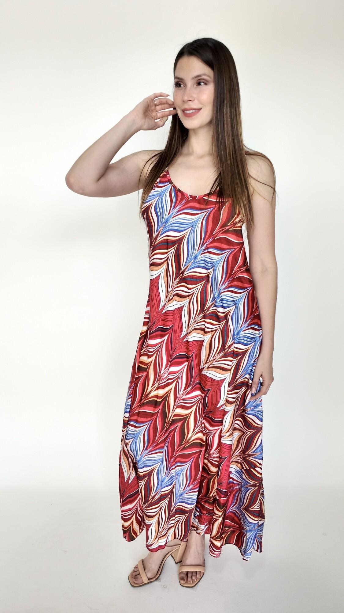 Vestido Zayra Estampado Rojo con celeste