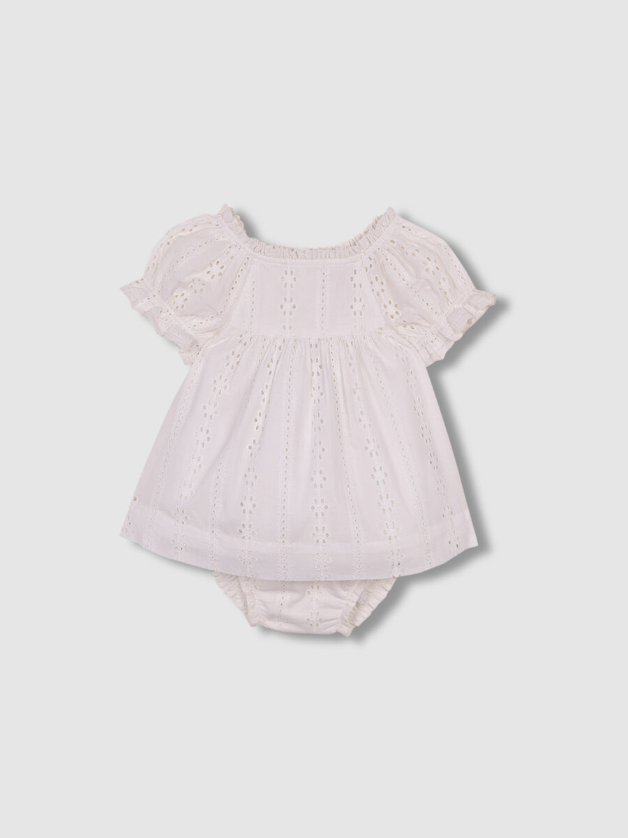 Vestido De Openwork Engomado Blanco Roto