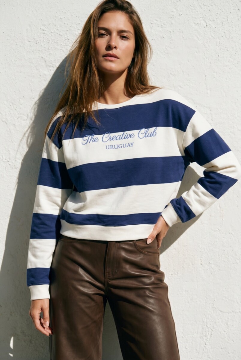 Sweater Bordado Algodon Lavado - Azul 