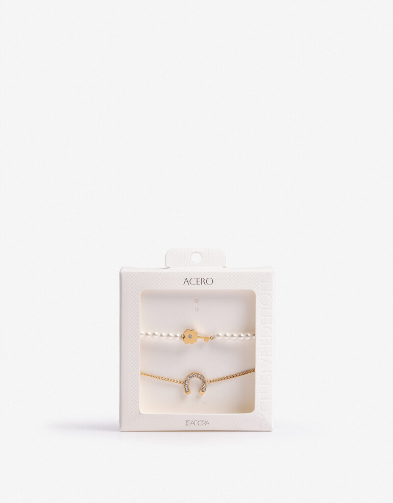 Pulseras Flexibles Sets Perlas Set De Pulseras Flexibles Acero - Dorado