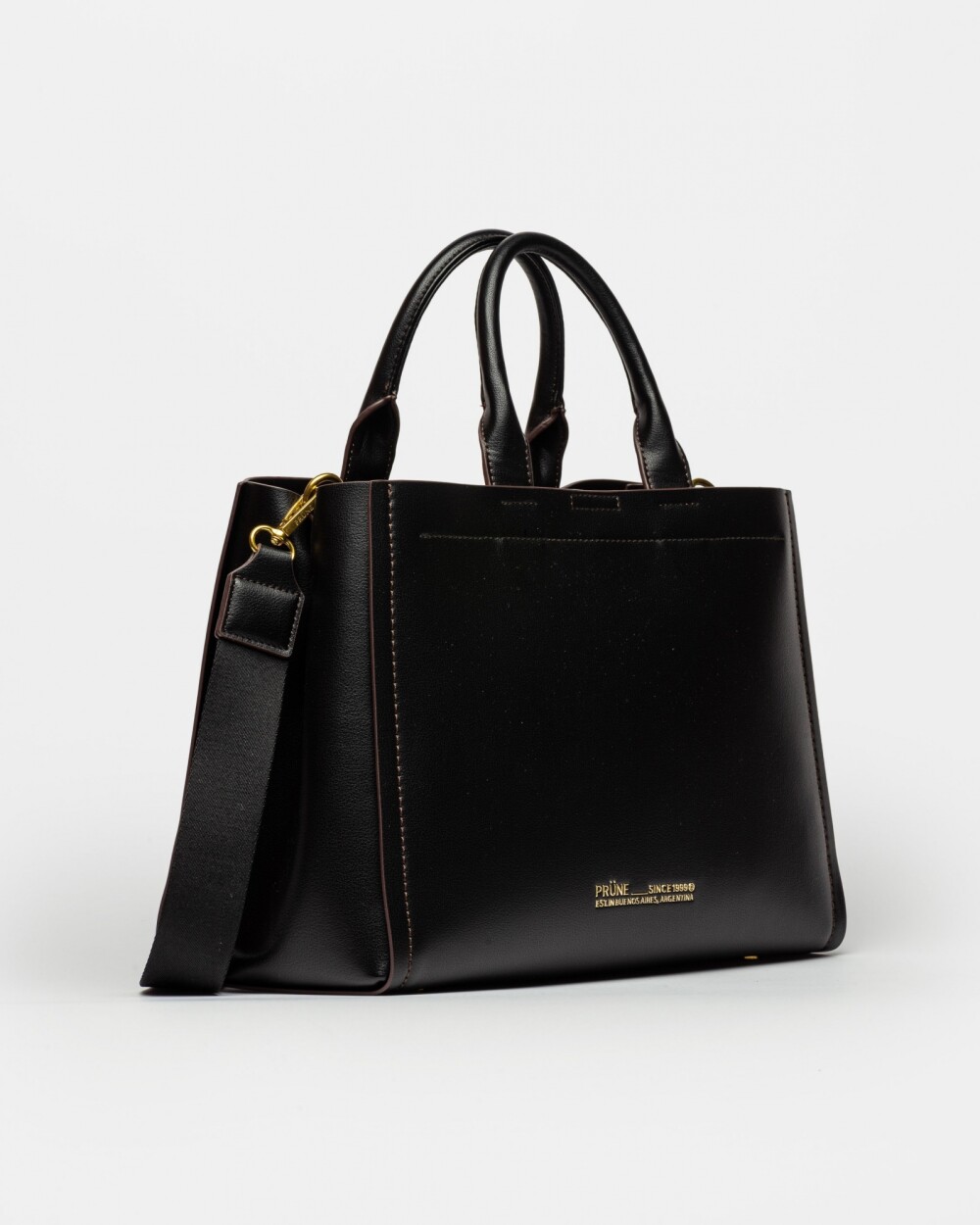 Cartera de Mano Anette Grande en Efecto Cuero Liso Negro