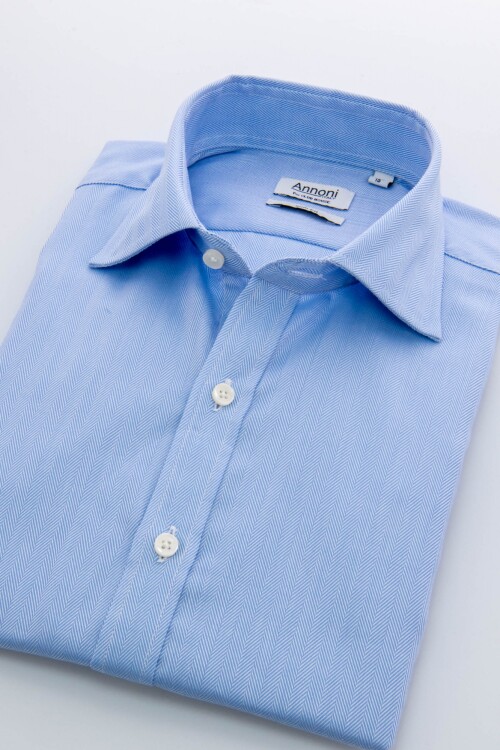 Camisa Annoni Short Collar Espigada Celeste