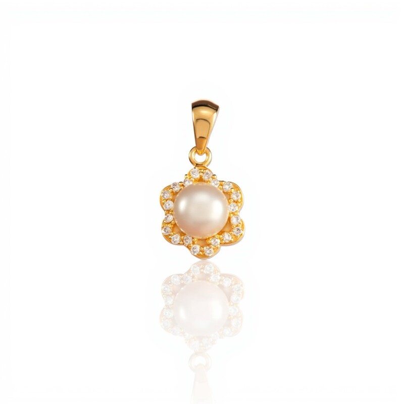 Dije Flor-Oro bajo-Con Perla y Piedra Zirconia-CP8535 conperla