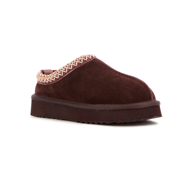 Country Pantufla Cuero / Peluche - Tira De Color Fija - Dama - Marron Marron