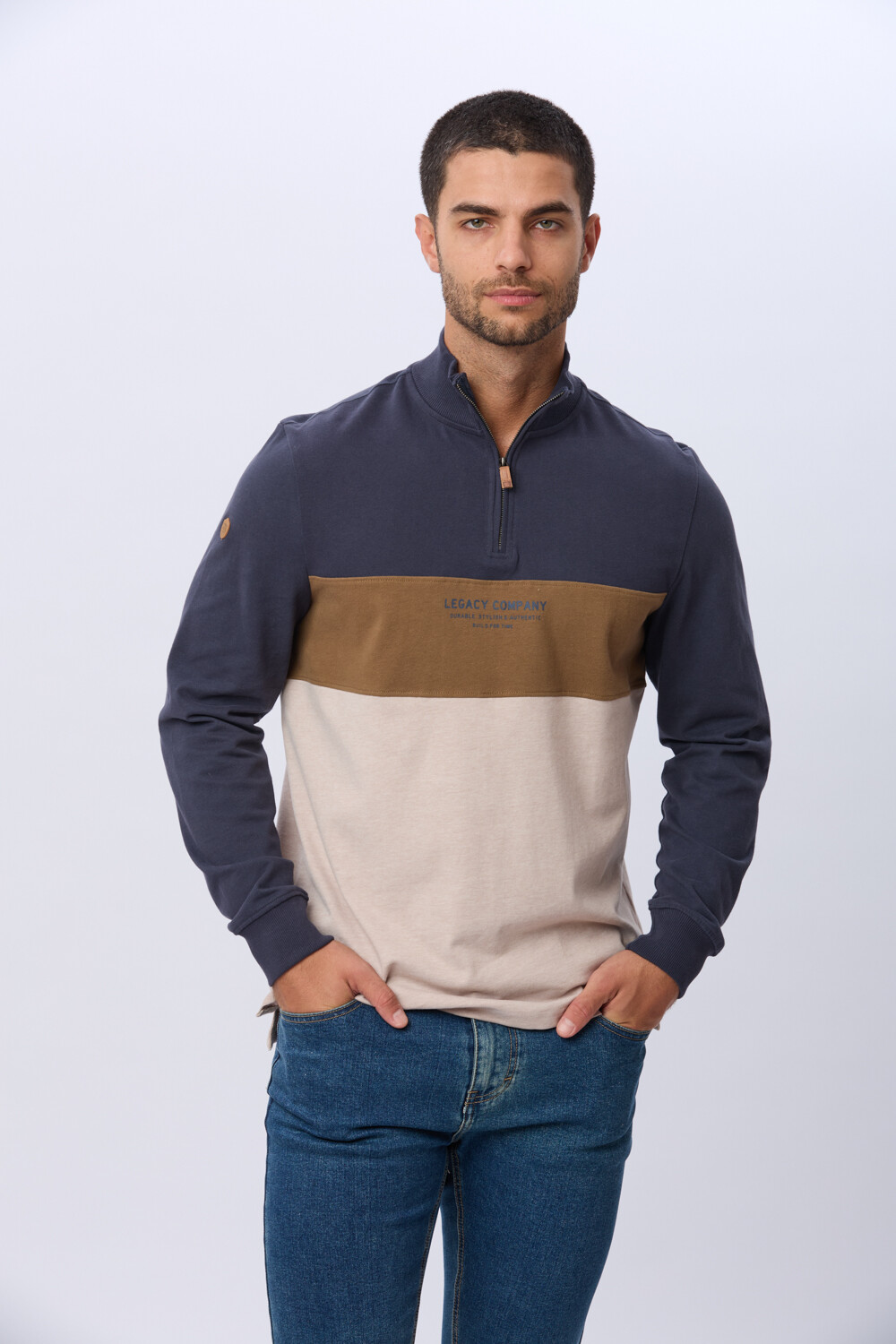 REMERA POLO RAYADA DE ALGODÓN Azul