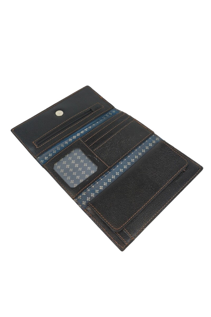 Billetera en Cuero Genuino al corte con Detalle de Guardapampa Negro