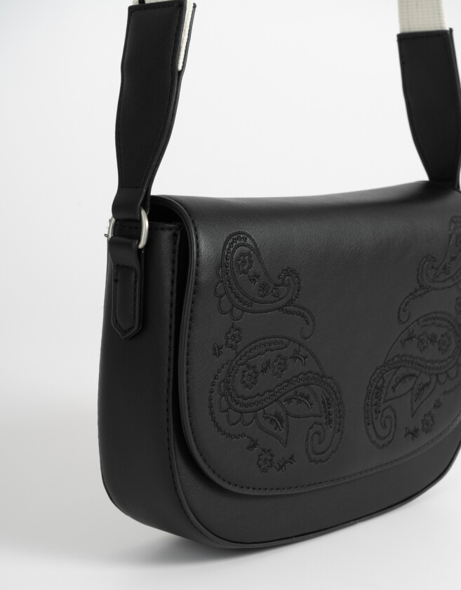 Bandoleras Boho Bandolera Bordada Con Solapa - Negro