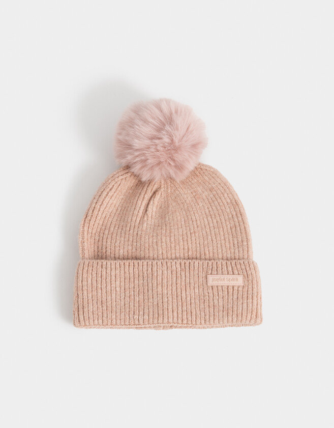 Gorro Clasico Gorro Tejido Con Pompón - Rosa Viejo