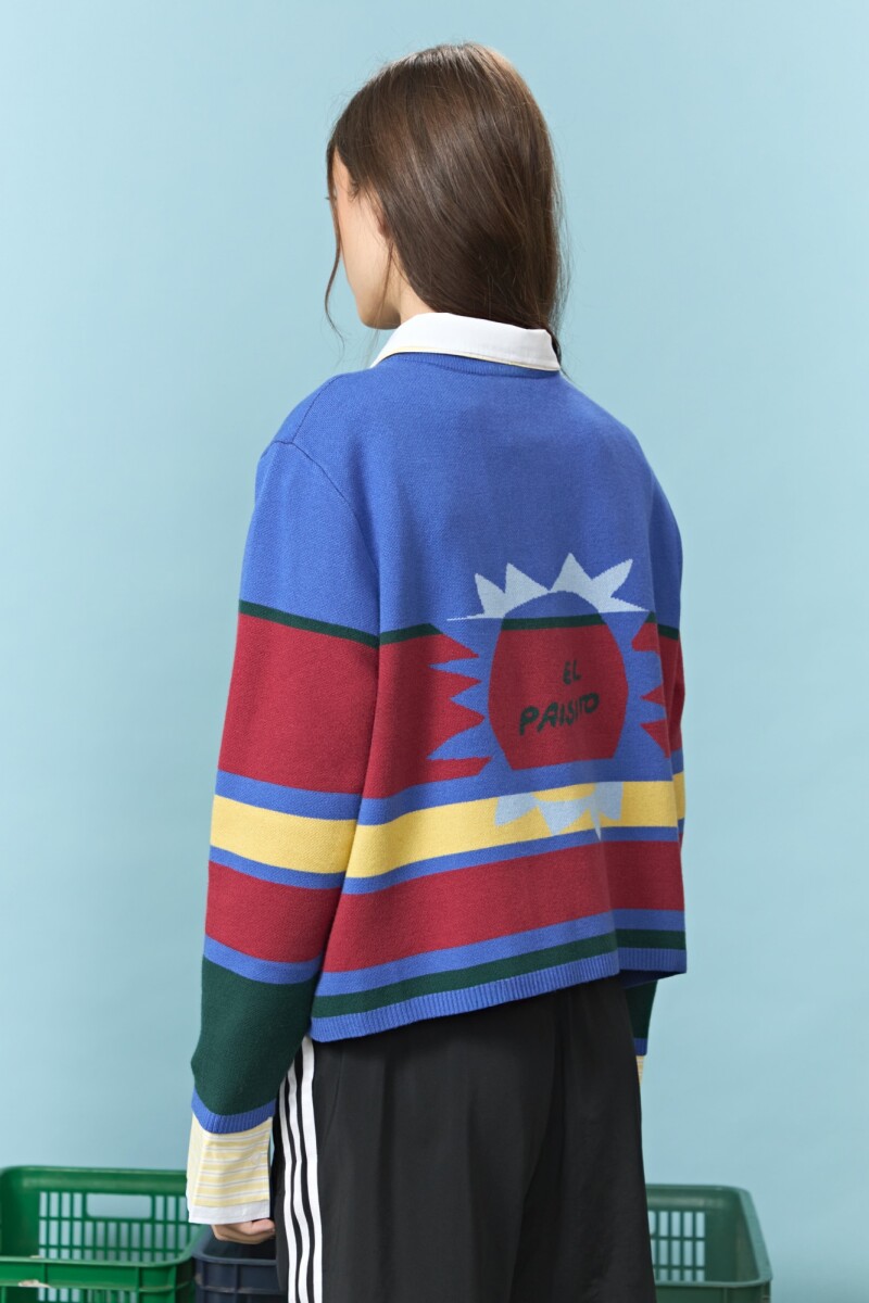 PREVENTA Cardigan rayas multicolor con jacquard en espalda azul