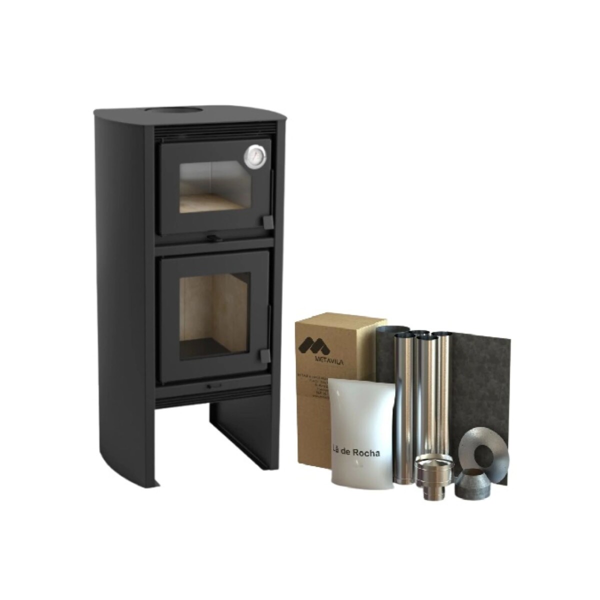 Calefactor a Leña con Horno 110 m² Metávila 1290EXP con Kit para Techo | Doble Combustión 