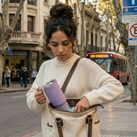 Vaso térmico de acero con tapa y asa - 560ml Violeta