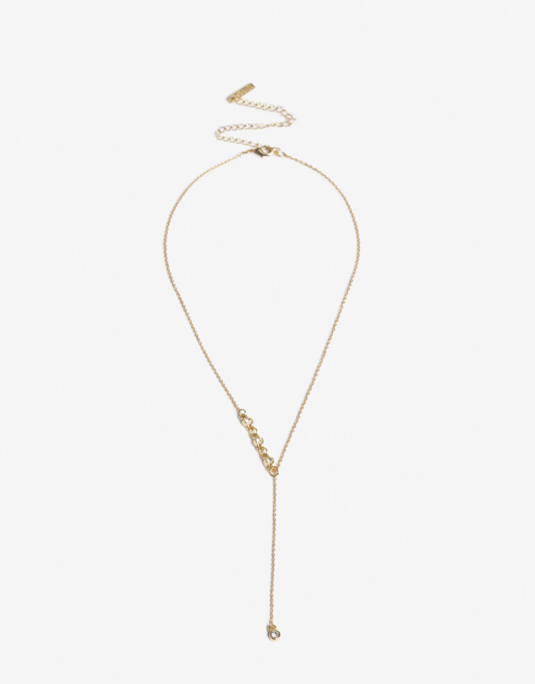 Collares Cortos Strass Collar En Y Con Strass - Dorado