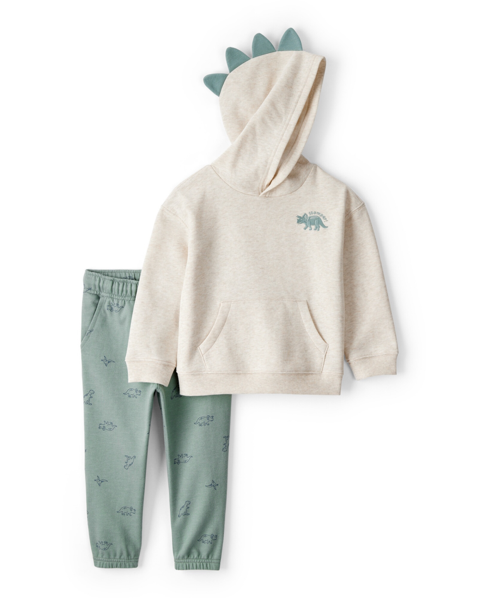 Set dos piezas de algodón, pantalón y canguro, diseño dinos. Talles 2-5T Sin color