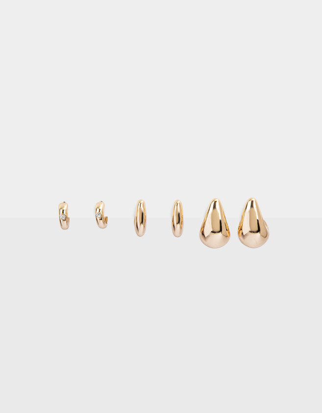 Aros Argollas Set Gota Set De Argollas Gota Chunky - Dorado