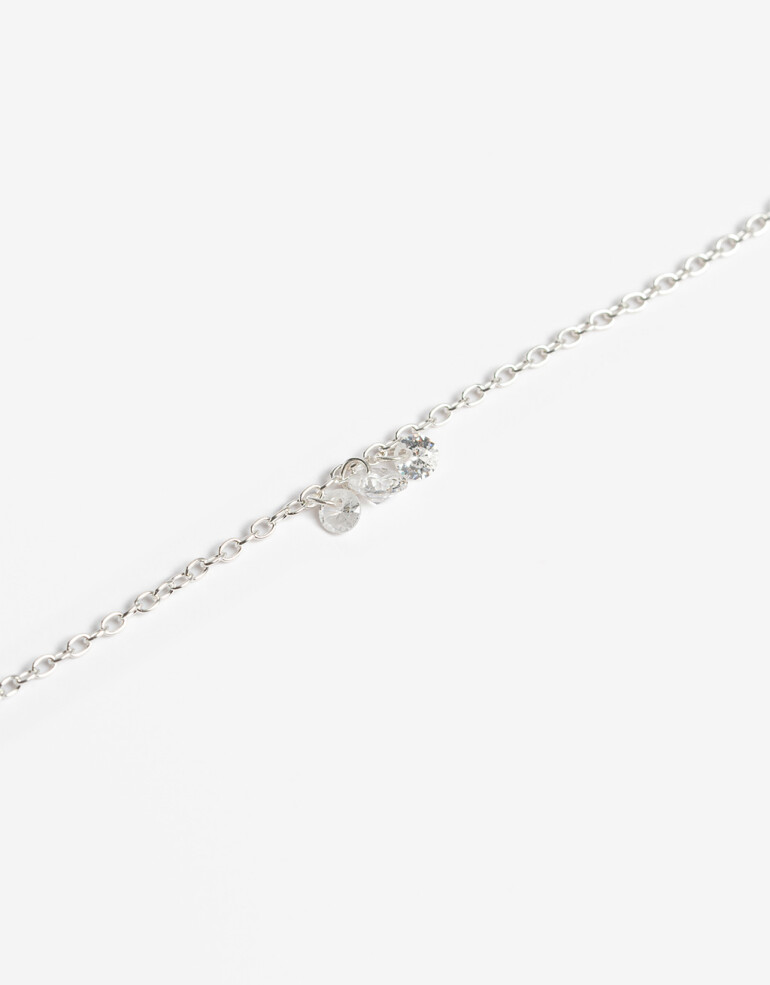 Collares Cortos Strass Cadena Con Dije Plata 925 - Plateado