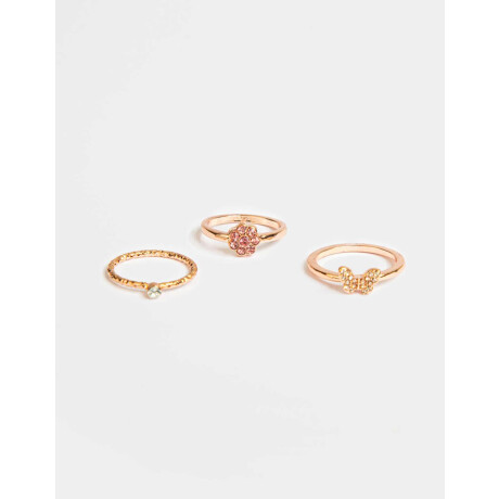Set De Anillos Con Strass Dorado