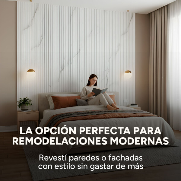 Pack x100 Wpc Simil Madera Wall Panel Lambrin 2.90m x 16.7cm Color Blanco Mármol